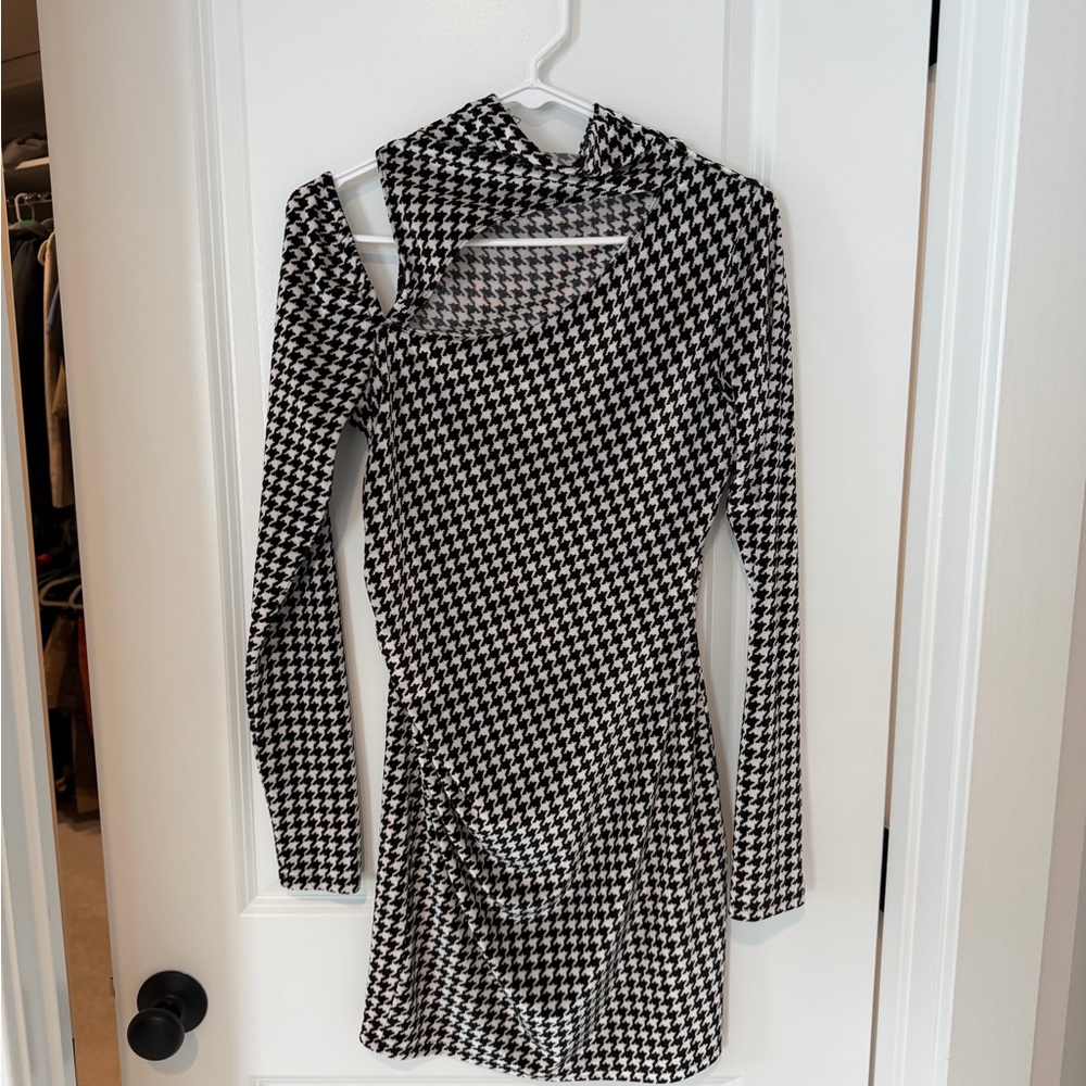 Naked Wardrobe Black & White Houndstooth Mini Dress